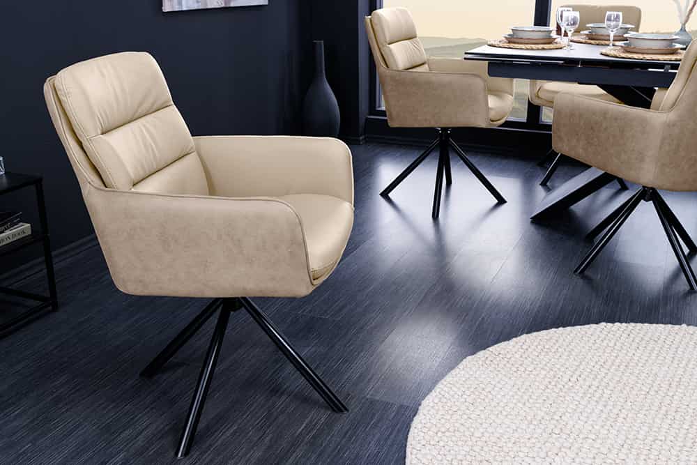 Bequemer Drehstuhl CHARLES III beige Echtleder sand Mikrofaser