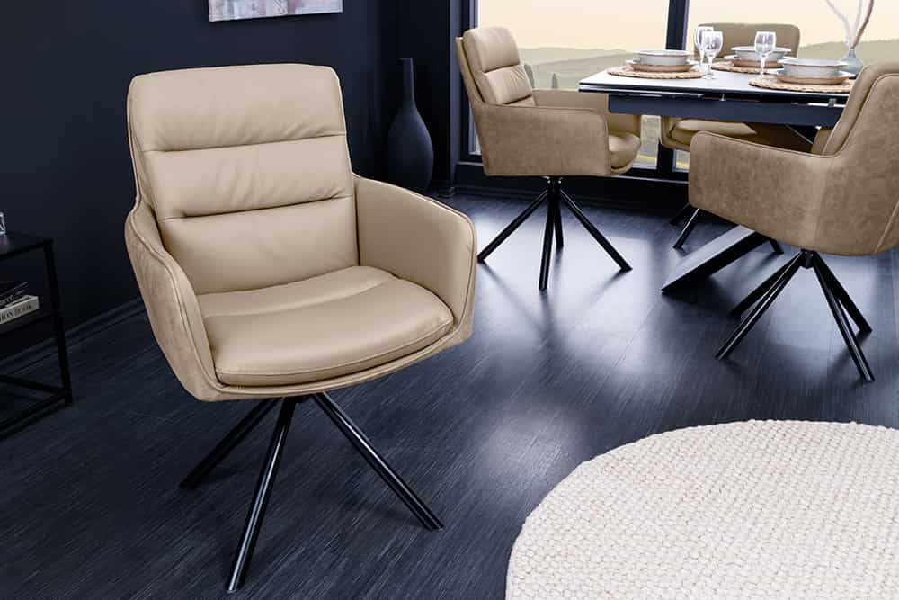 Bequemer Drehstuhl CHARLES III beige Echtleder sand Mikrofaser