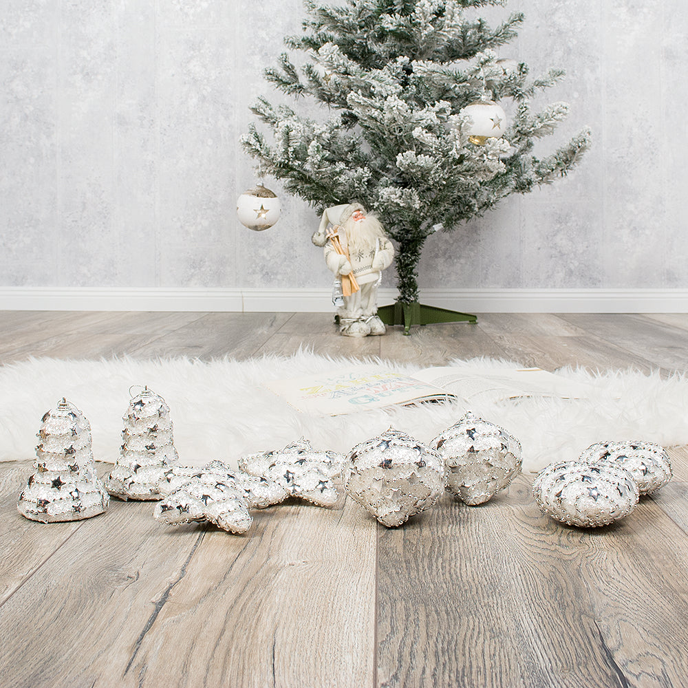 8-tlg. Set Weihnachtsbaumkugeln WHITE CHRISTMAS
