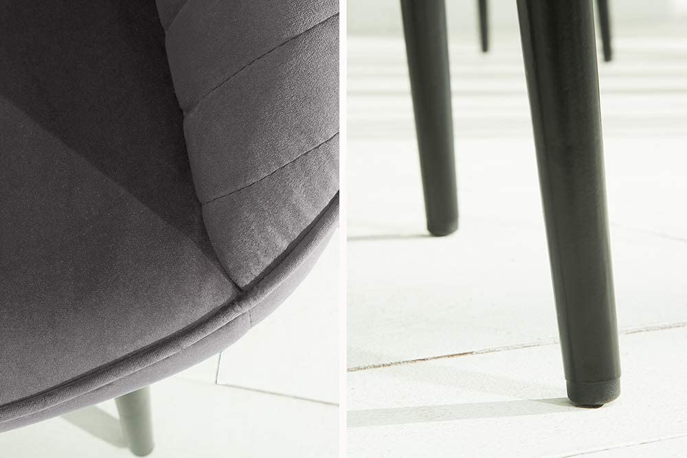 Eleganter Stuhl MILAN Samt grau Ziersteppung Armlehnen