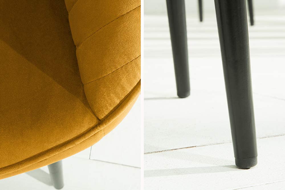 Eleganter Stuhl MILAN Samt senfgelb Ziersteppung Armlehnen