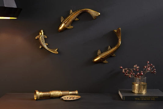 Maritime Wanddeko 3er Set Koi Karpfen 25cm gold Fische Metall