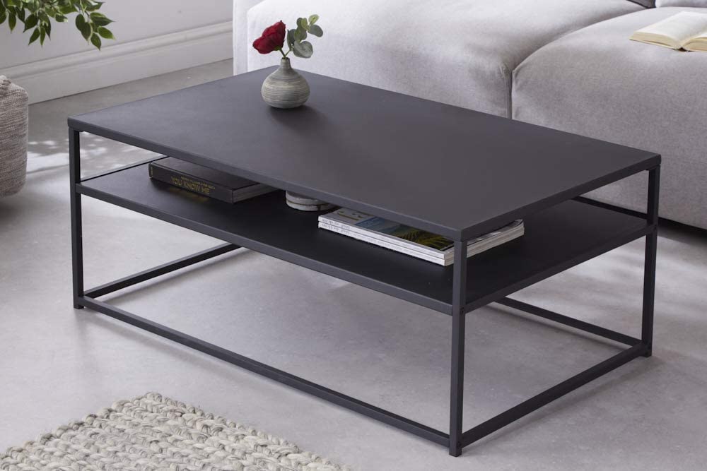 Eleganter Couchtisch mit Ablage ACERO 100cm schwarz Metall – LebensWohnArt
