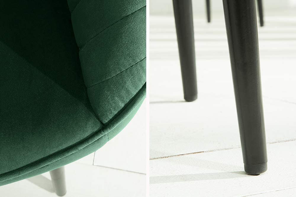 Eleganter Stuhl MILAN Samt grün Ziersteppung Armlehnen