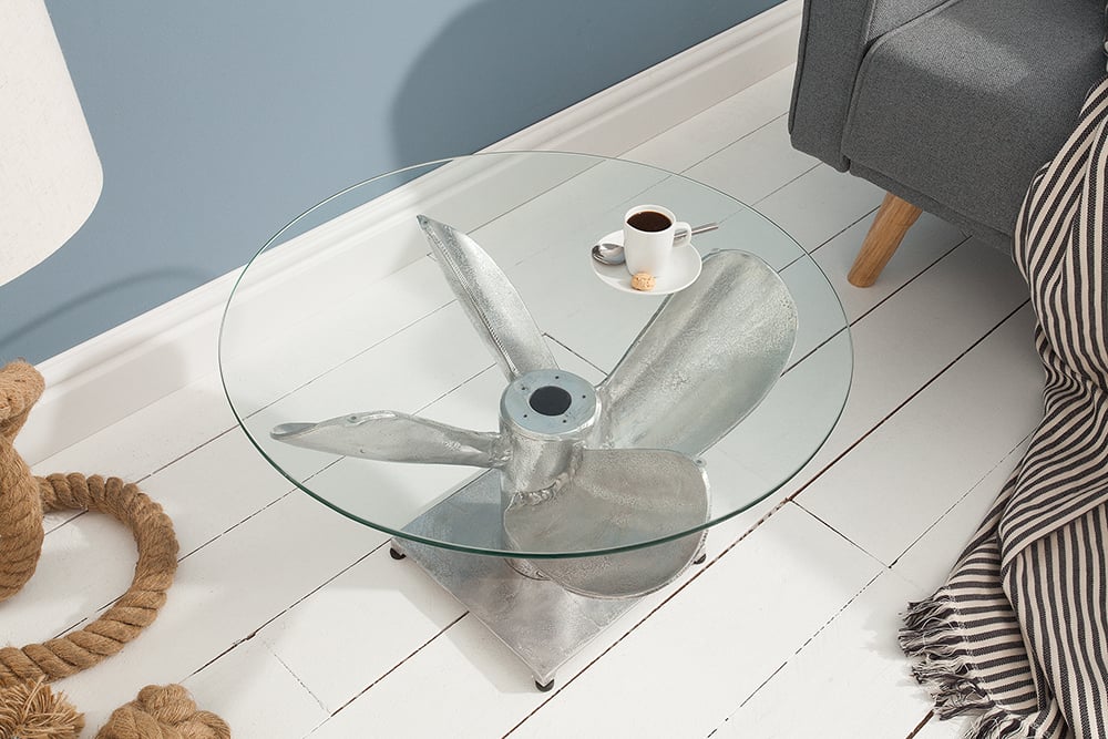 Design Couchtisch ELICA 60cm silber Aluminium Schiffsschraube Maritim