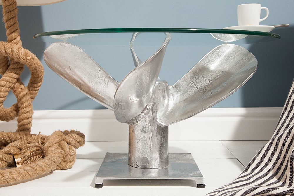 Design Couchtisch ELICA 60cm silber Aluminium Schiffsschraube Maritim