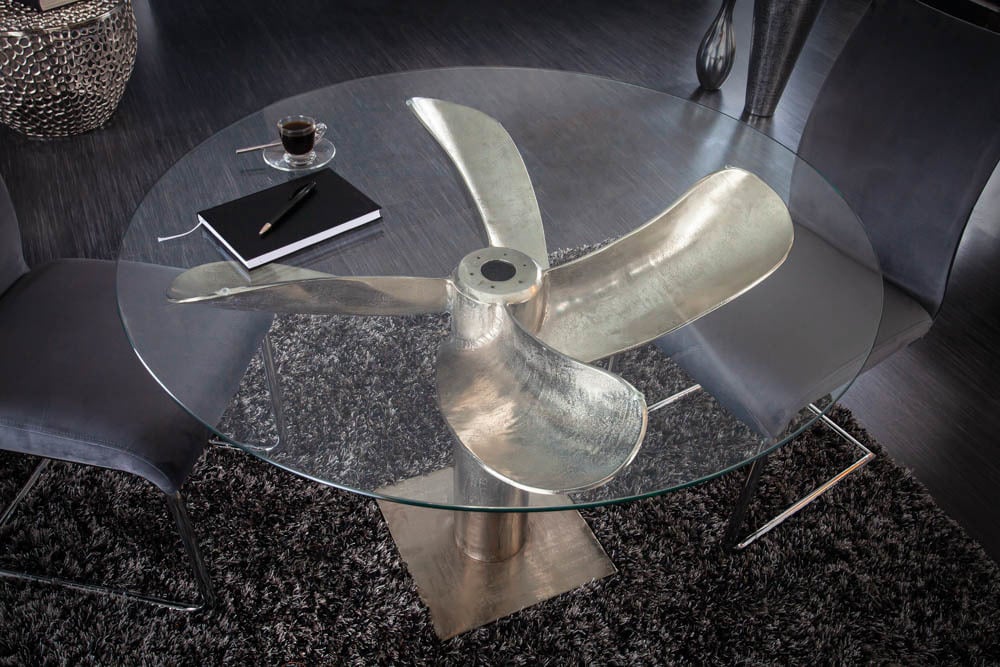 Design Esstisch ELICA 100cm silber-antik Aluminium Maritim