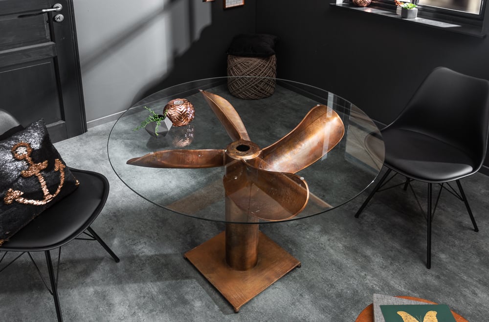 Design Esstisch ELICA 105cm kupfer Aluminium Schiffsschraube Maritim