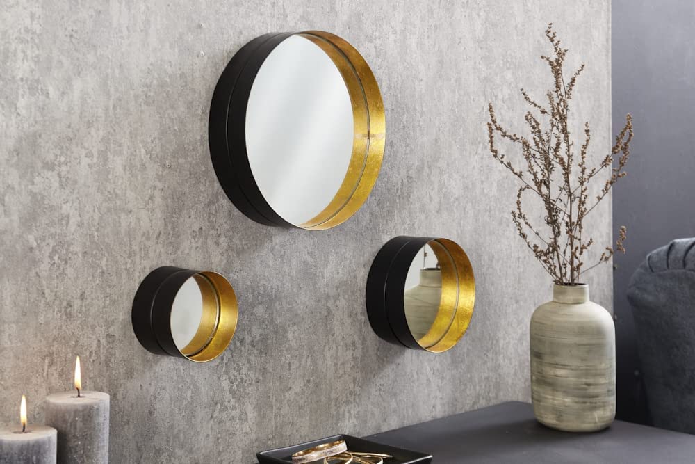 Modernes 3er Set Spiegel FLEXIBLE 25cm schwarz-gold Metall