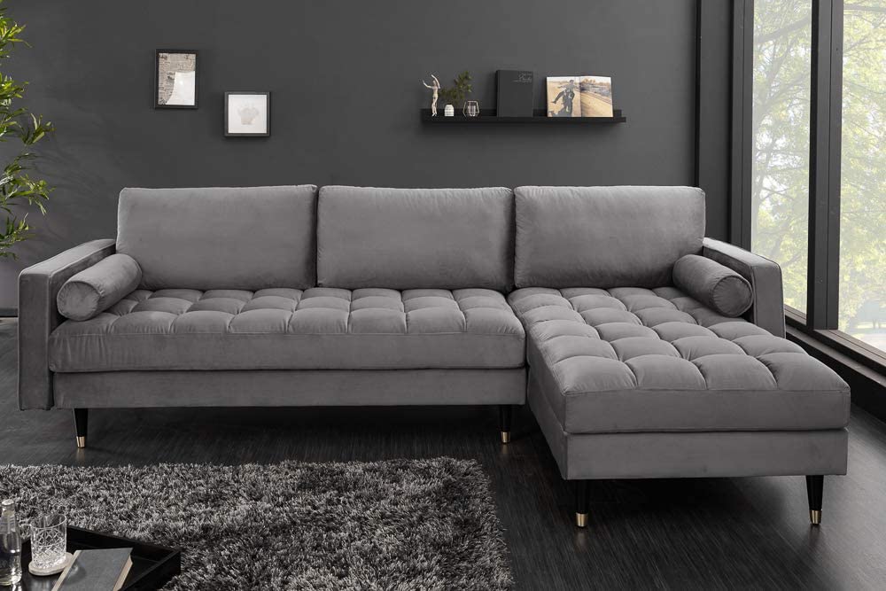Ecksofa 260cm Ottomane beidseitig COMFORT grau Samt Federkern
