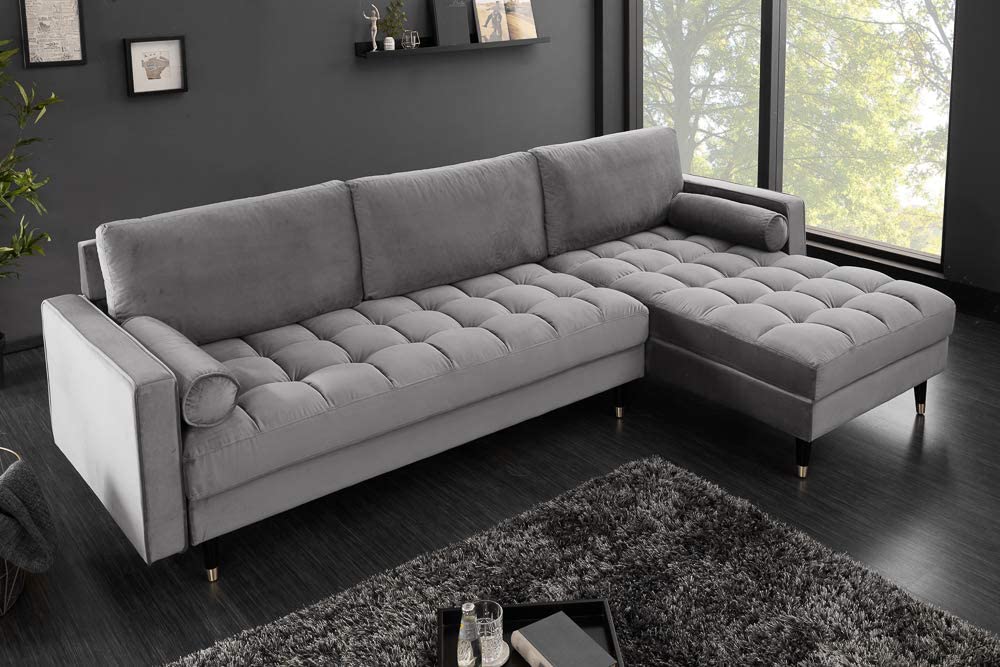 Ecksofa 260cm Ottomane beidseitig COMFORT grau Samt Federkern