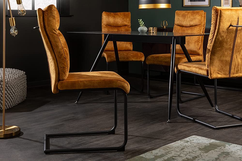 Eleganter Freischwinger Stuhl COMODO Samt senfgelb mit Griff