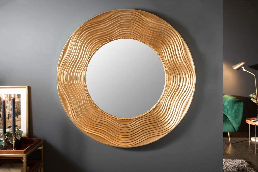 Moderner Spiegel GIRO 100cm gold rund Holzrahmen – LebensWohnArt
