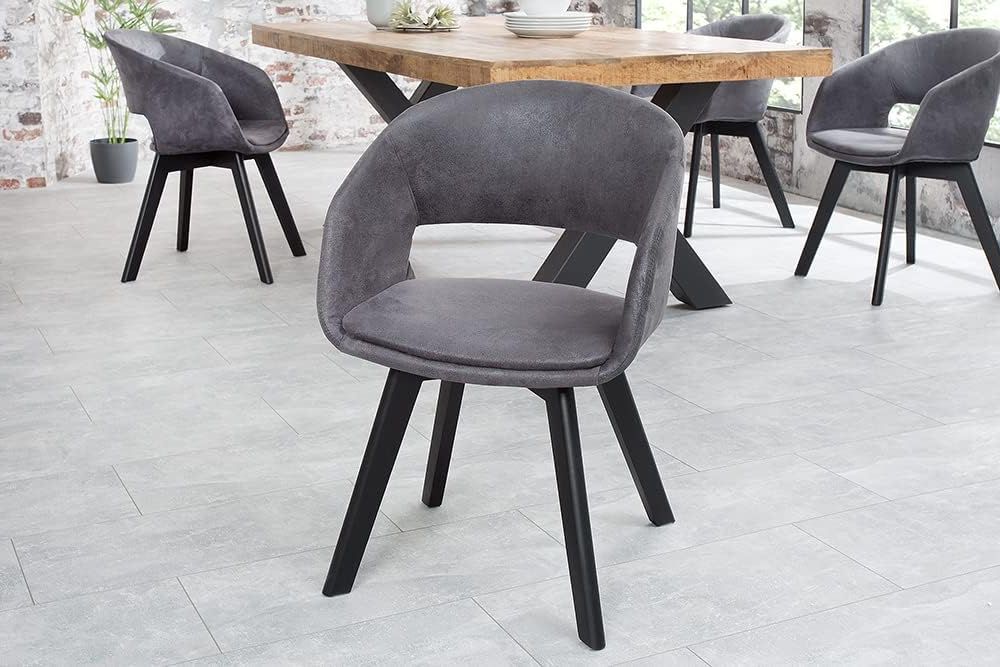 Design Stuhl DENMARK grau Mikrofaser schwarze Holzbeine