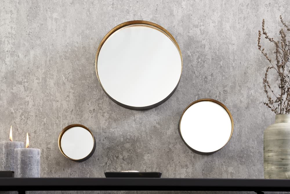 Modernes 3er Set Spiegel FLEXIBLE 25cm schwarz-gold Metall