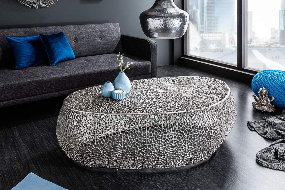 Extravaganter Couchtisch RIXOS ca.120cm Metall silber Handarbeit