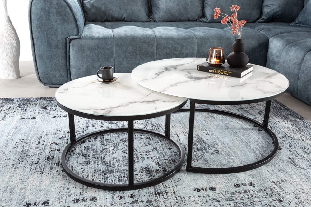 Eleganter Couchtisch MARMO 80cm schwarz-weiss Marmor-Dekor