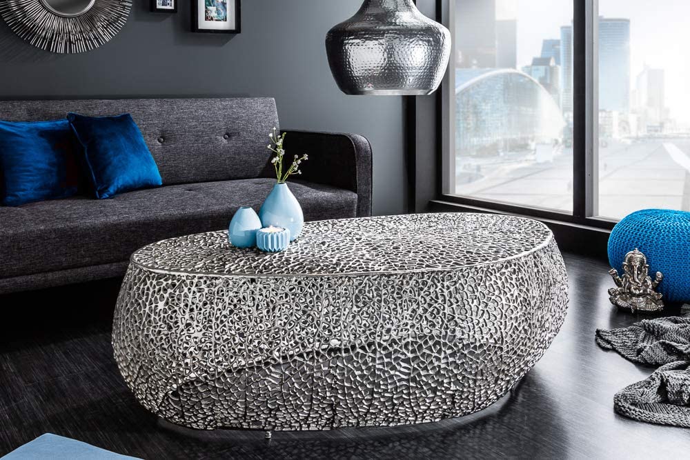 Extravaganter Couchtisch RIXOS ca.120cm Metall silber Handarbeit