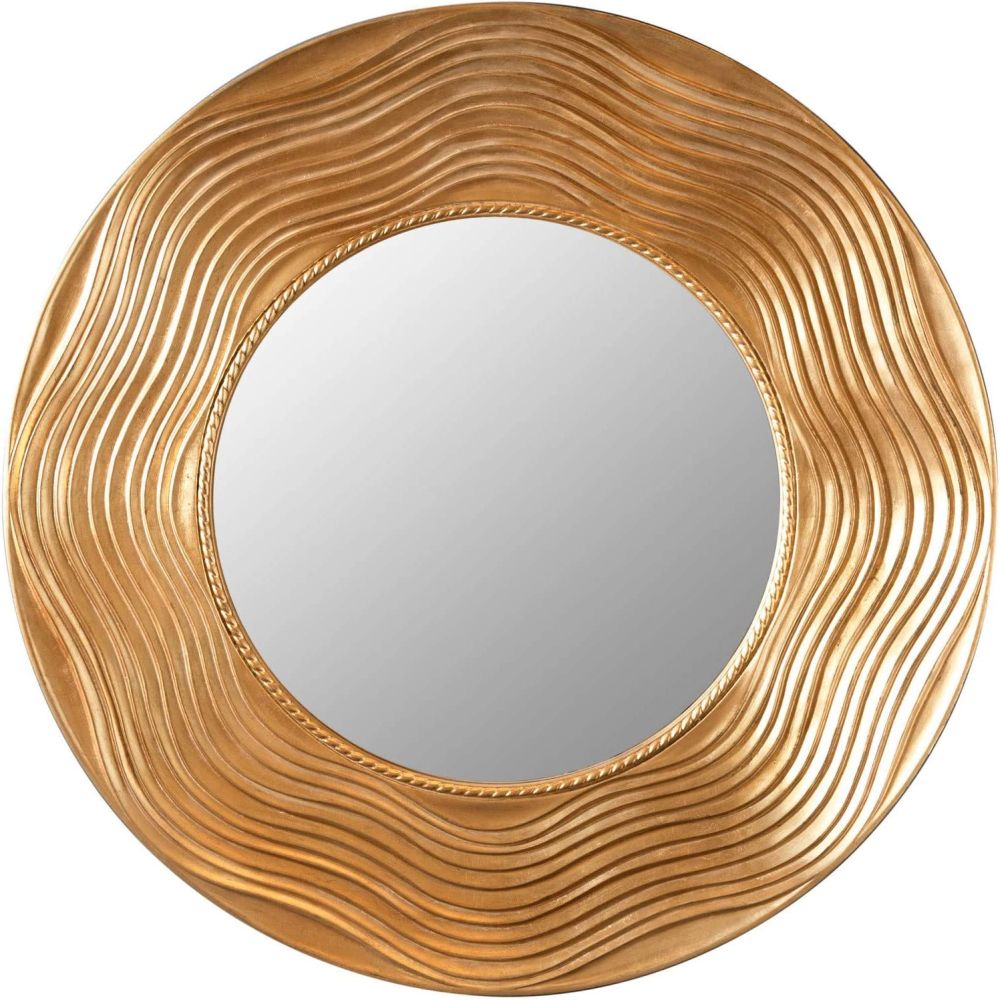 Moderner Spiegel GIRO 100cm gold rund Holzrahmen