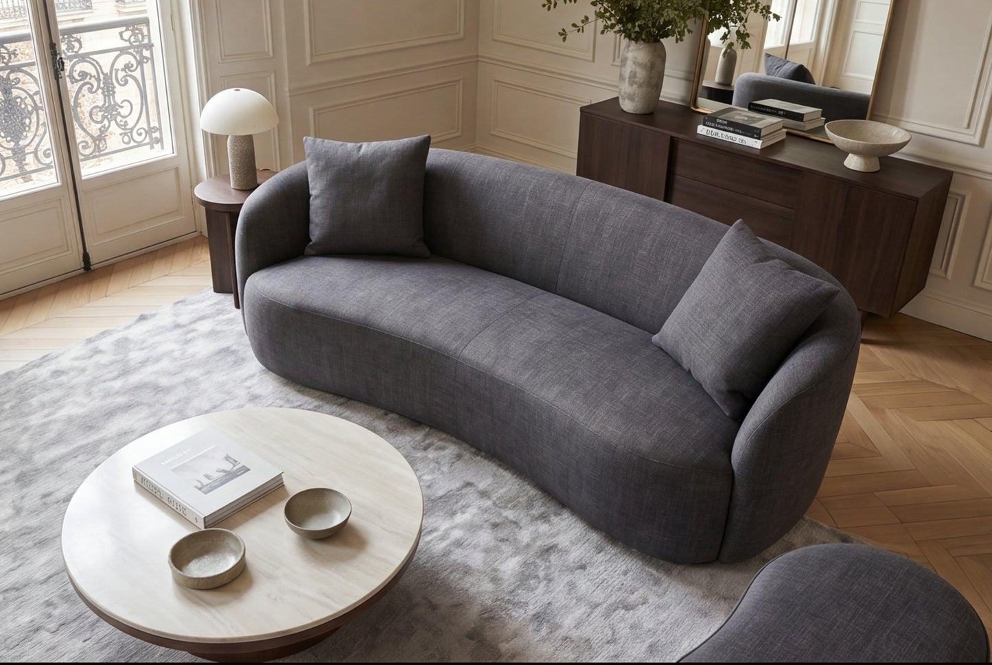 Design Sofa ARCO grau 2-Sitzer Couch Samt 180 cm Federkern