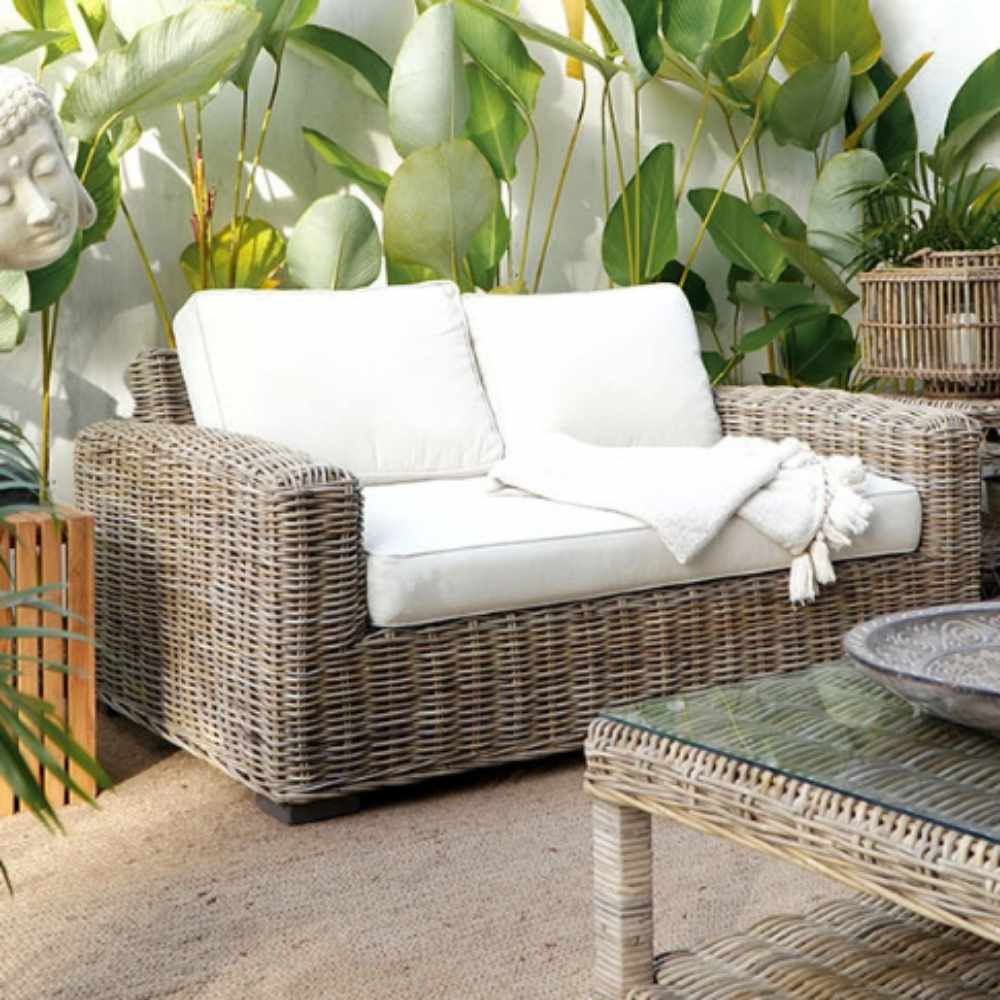 Gemütliches 2-Sitzer Lounge Sofa LIVING Rattan in Grey ca.180cm