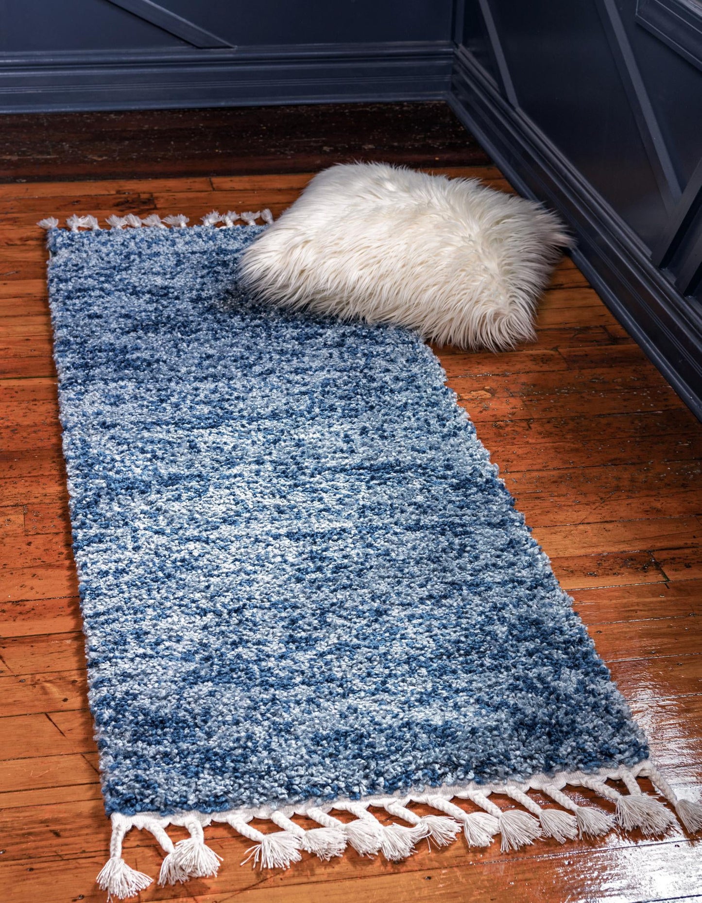 Teppich "High Shaggy" Läufer Blau 80x250 cm