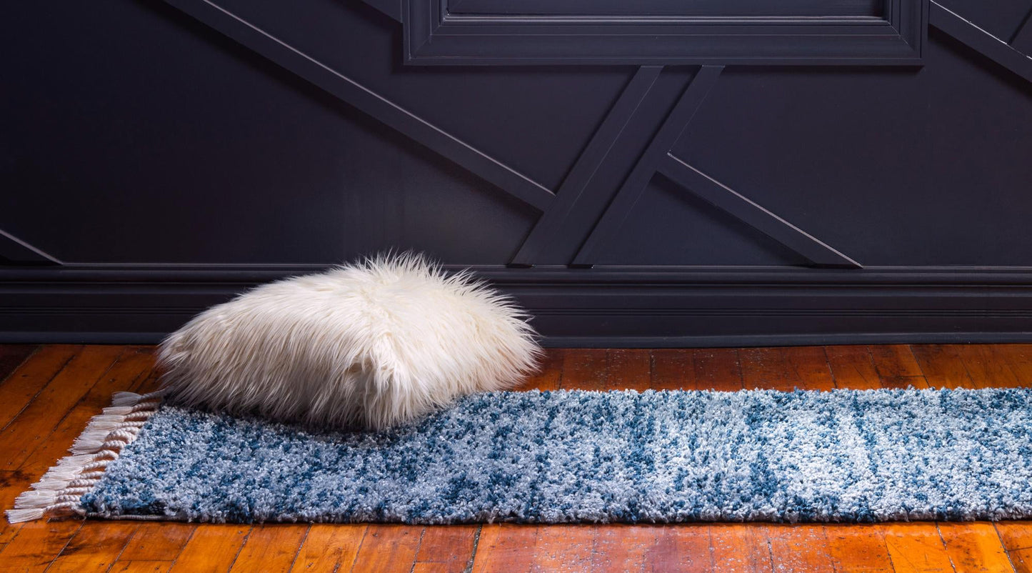 Teppich "High Shaggy" Läufer Blau 80x250 cm