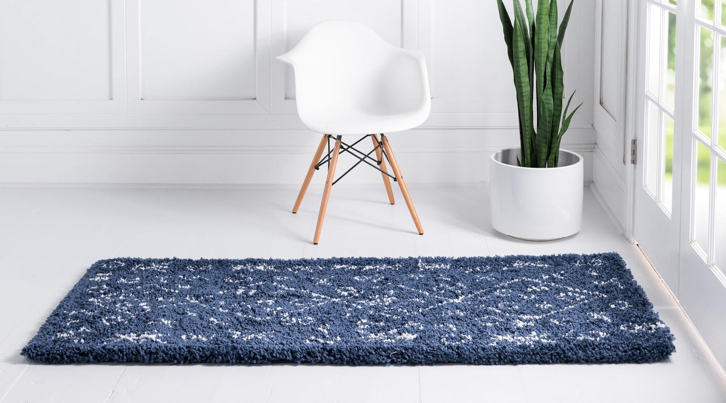 Teppich MARA Shaggy Läufer Marineblau 80x305 cm