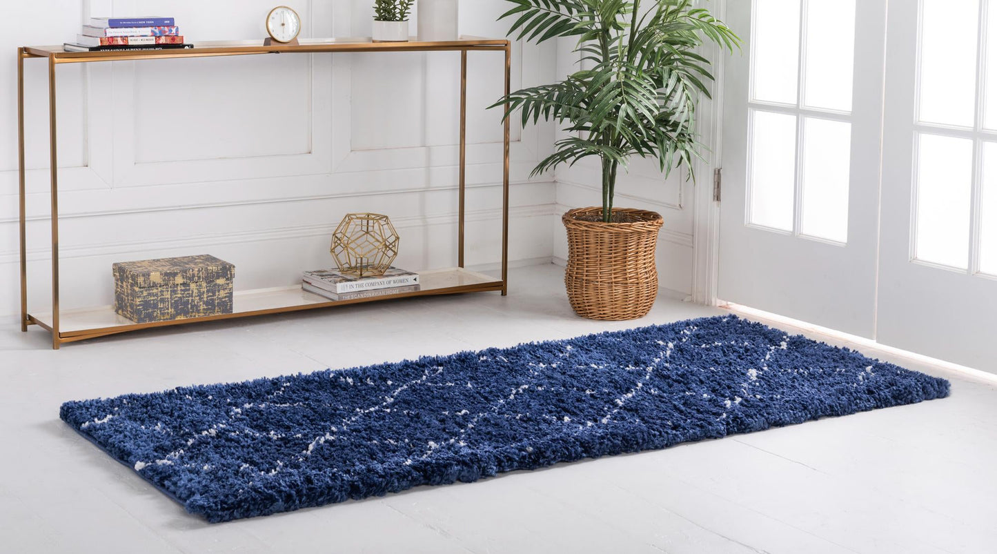 Teppich MARA Shaggy Läufer Dunkel-Marineblau 80x185 cm
