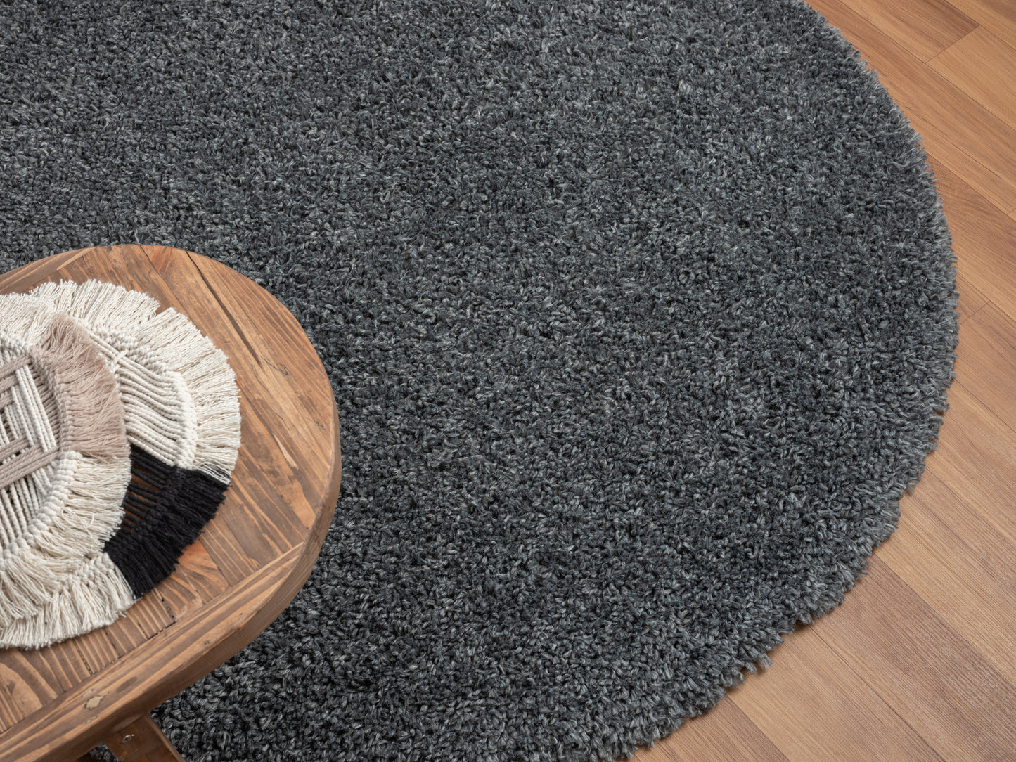 Hochflor Teppich SHAGGY dunkelgrau rund diverse Größen