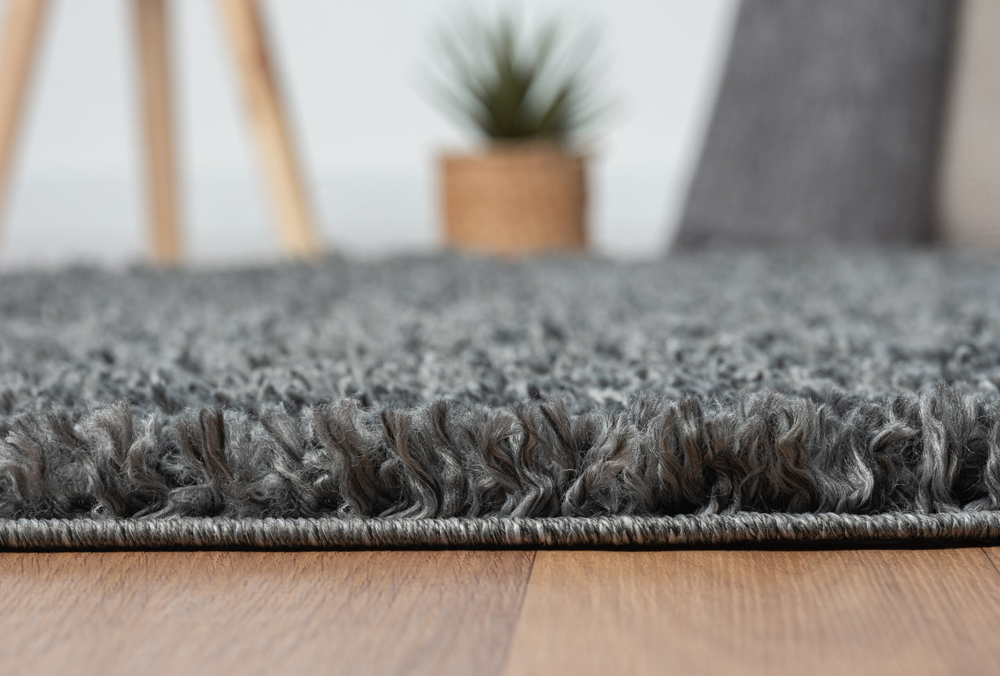 Hochflor Teppich SHAGGY dunkelgrau rund diverse Größen