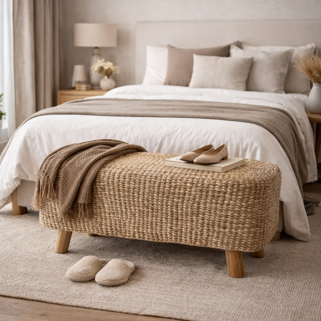 Wasserhyazinth Teakholz Sitzbank AMSTERDAM 80cm natural Unikat