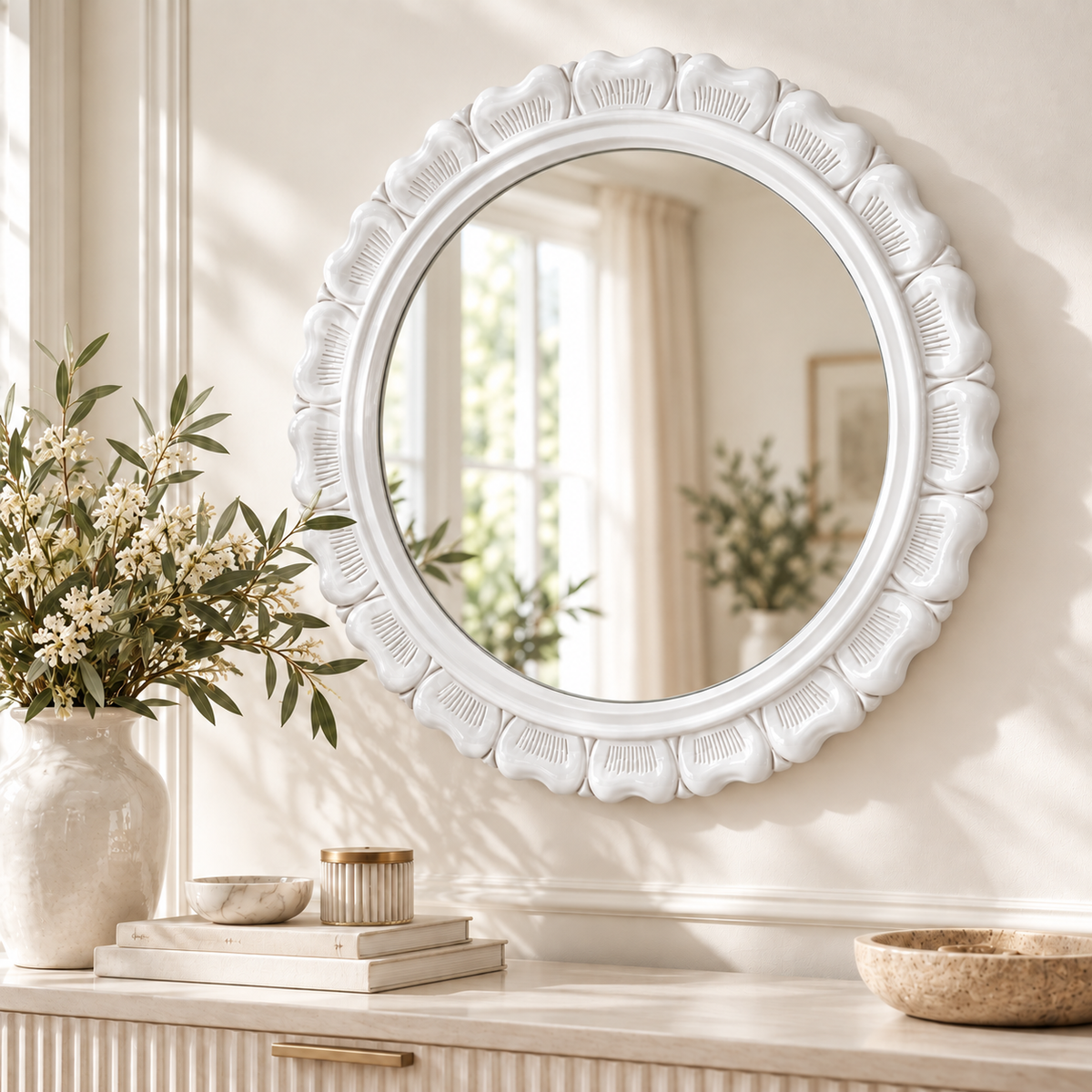 Moderner Wandspiegel AINA 70cm weiss hochglanz Akzentspiegel