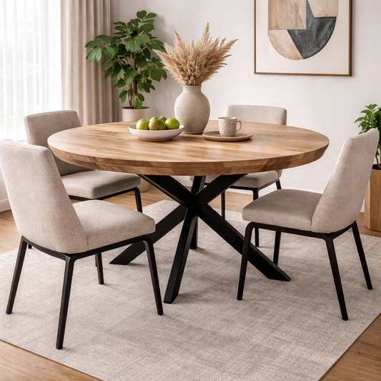 Runder Massivholz Esstisch CRAFT 120cm Mangoholz Metallgestell