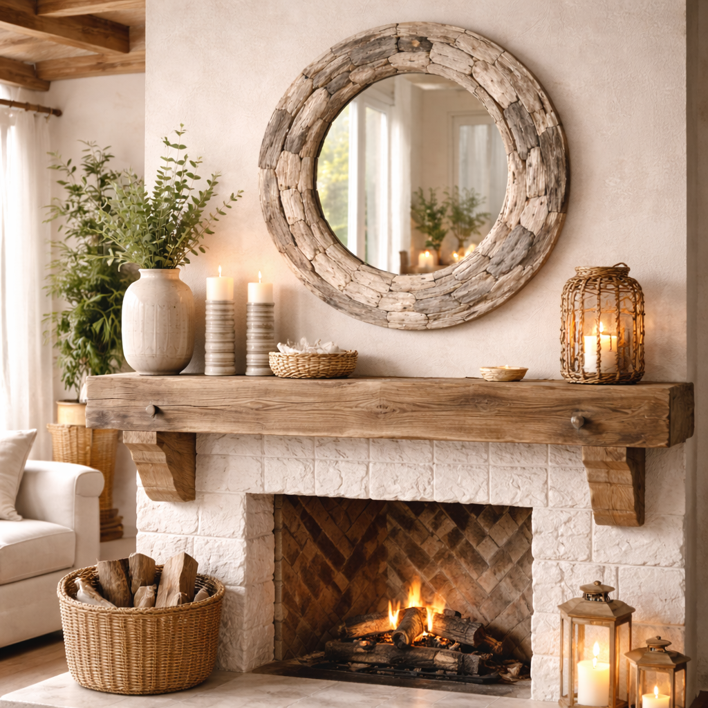 Unikat Spiegel MOSAIK 80cm rund Treibholz grau-braun Massivholz