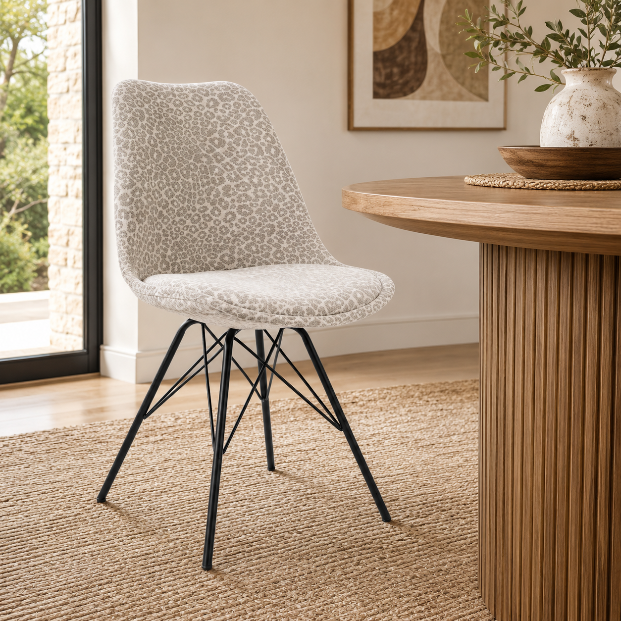 4er Set Design-Klassiker Stuhl NORWAY beige-grau Leopard-Muster