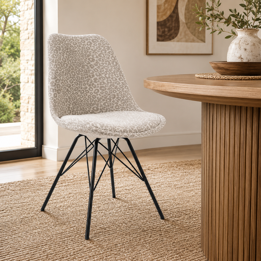 4er Set Design-Klassiker Stuhl NORWAY beige-grau Leopard-Muster
