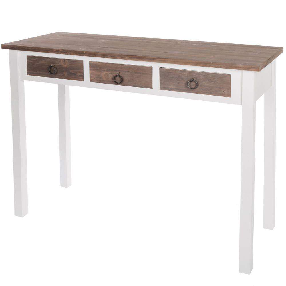 Landhaus Konsole mit 3 Schubladen ADRIA weiss-braun 105cm