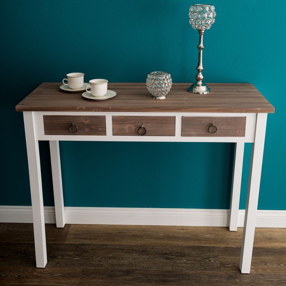 Landhaus Konsole mit 3 Schubladen ADRIA weiss-braun 105cm
