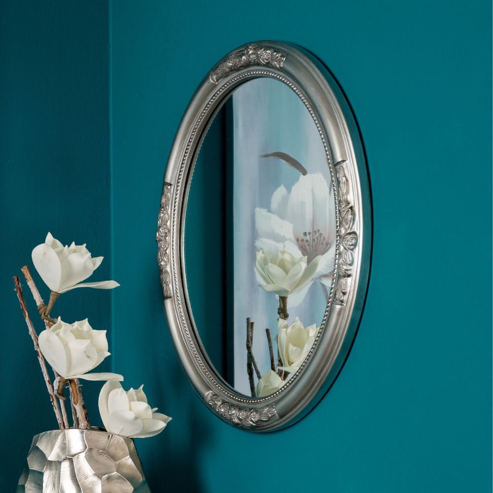 Barock Spiegel KIRA oval silber 57x47cm
