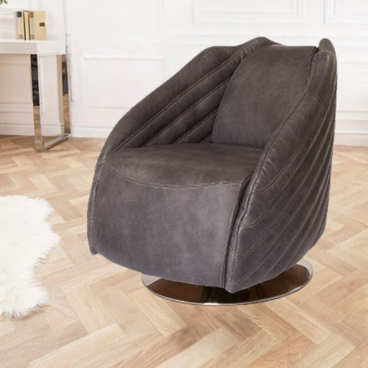 Premium Dreh-Ledersessel VEGAS vintage-grey Rindsleder