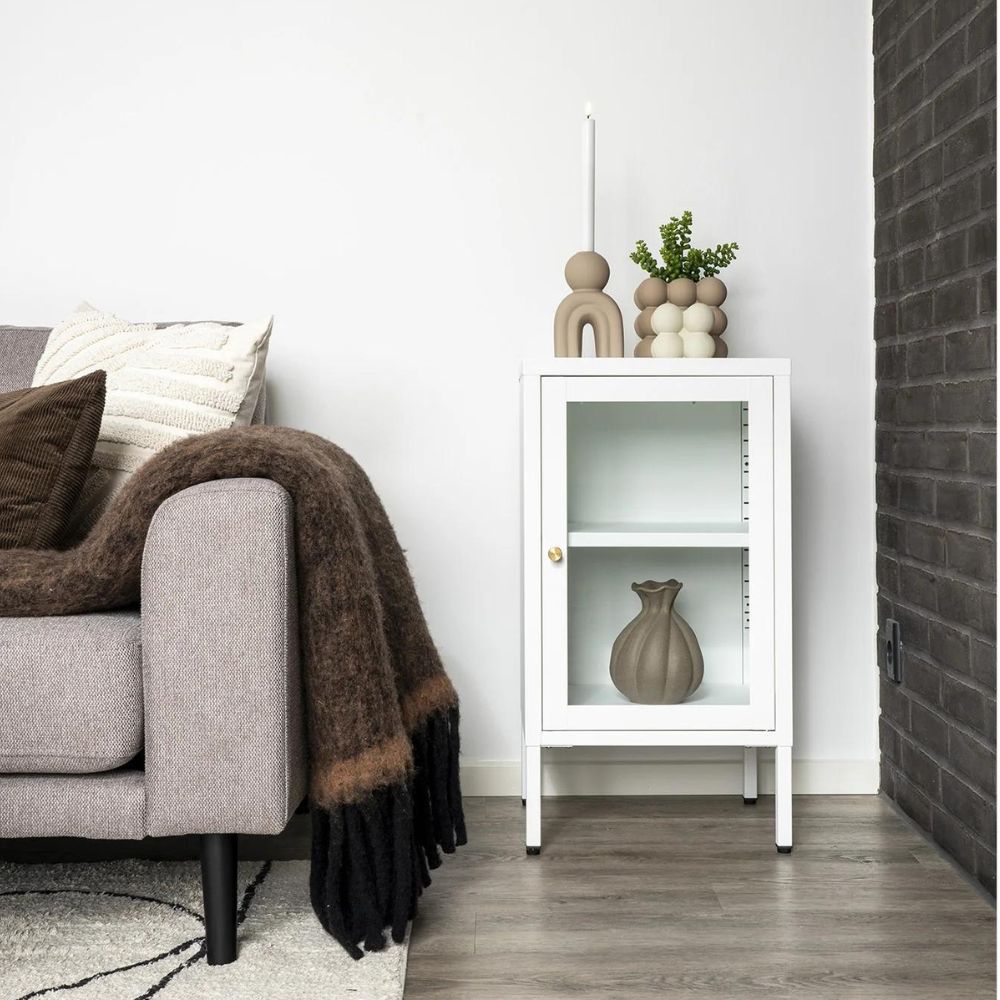 Moderne Kommode DAILY 70cm weiss Glastür Metall