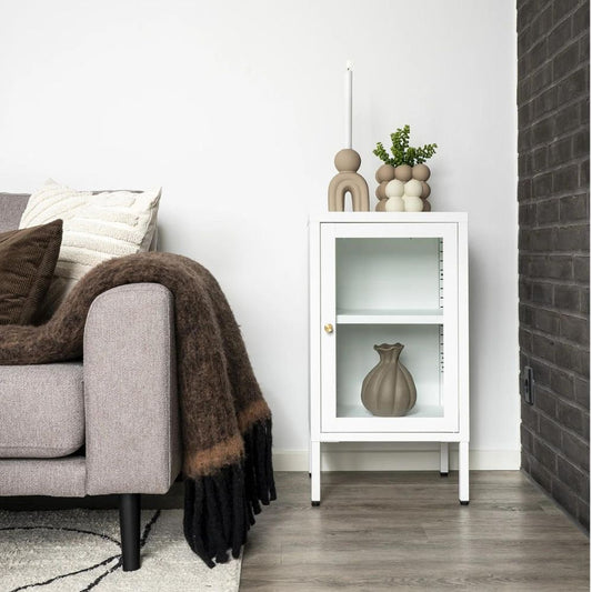 Moderne Kommode DAILY 70cm weiss Glastür Metall