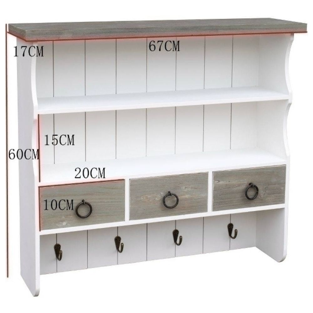 Wandregal mit Schubladen und Haken ADRIA 67cm weiss