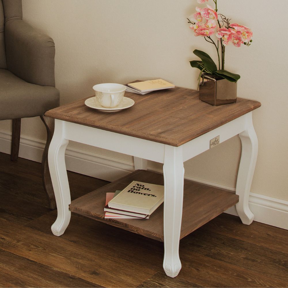 Landhaus Couchtisch mit Ablage ADRIA weiss-braun 55cm