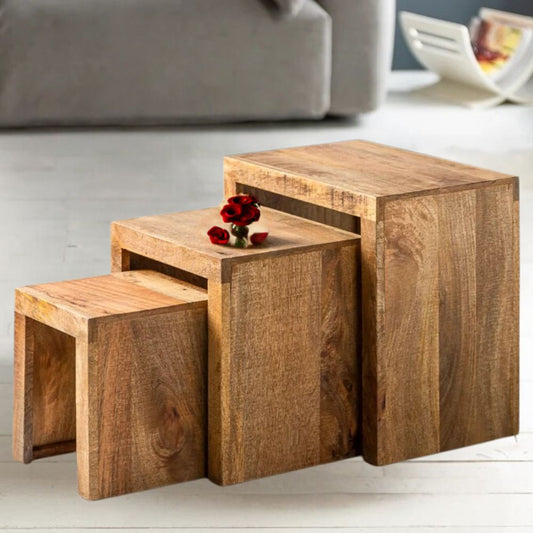 Trendiges 3er-Set SARA Couchtisch Beistelltisch natur Mango