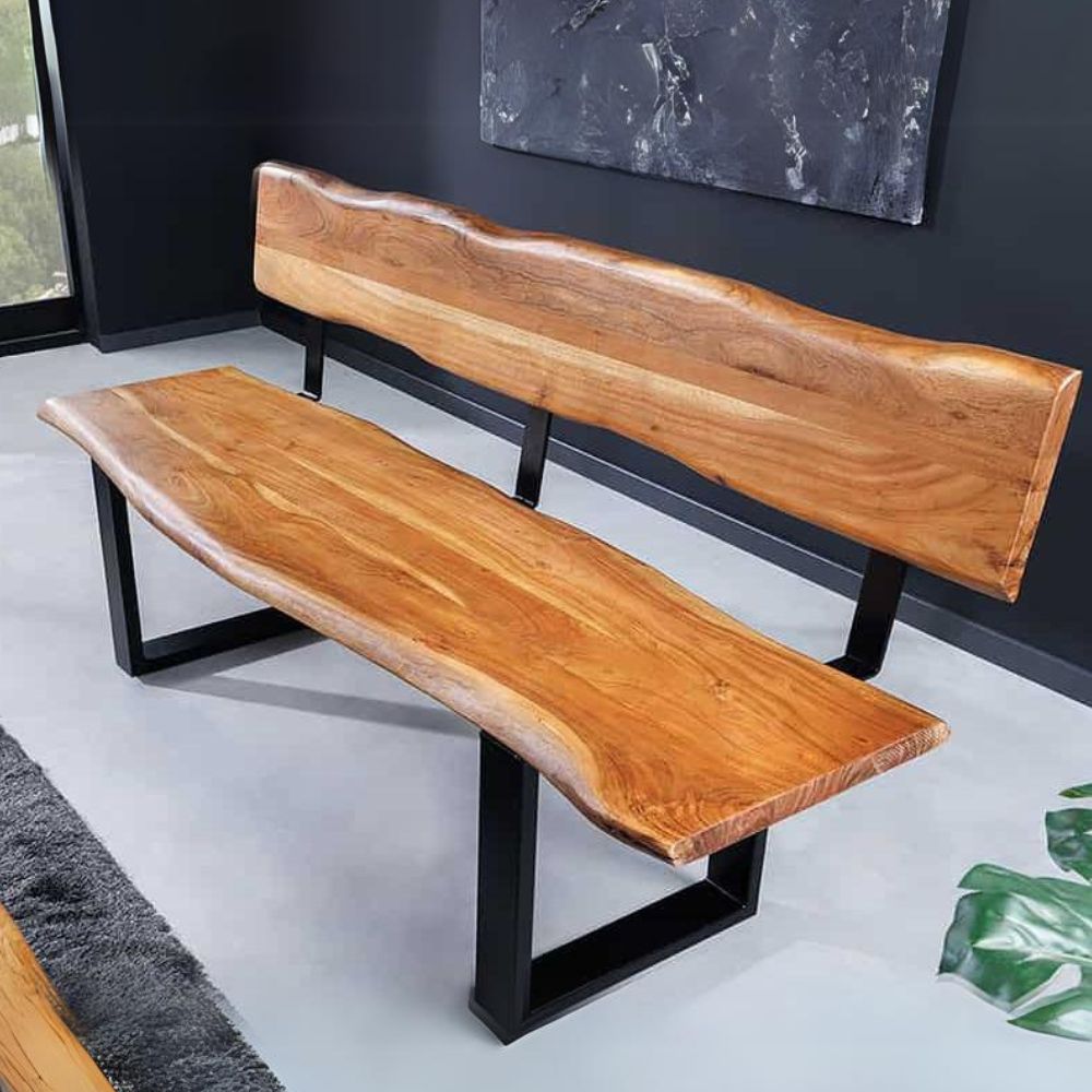 Individuelle Sitzbank ARBOL 200cm Akazie natur Baumkante Rückenlehne