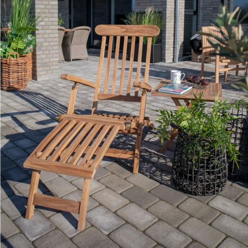 Klassischer Teak 4-Positionen-Liegestuhl RELIFE Deckchair Lounge