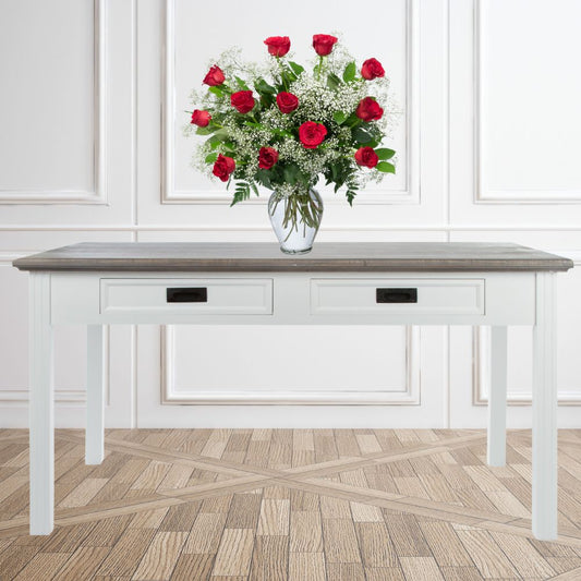 Edler Landhaus Esstisch CHALET 150cm weiss-braun 4 Schubladen