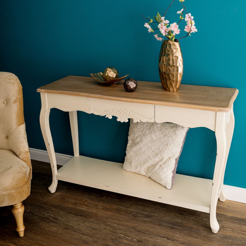 Romantischer Konsolentisch VERSAILLES 120cm antik-weiss braun